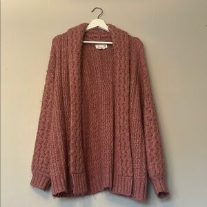 Anthropologie Pink Cable Knit Cardigan Sweater